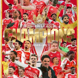 Celebratory poster for Arsenal as champions of the 2025-26 Premier League.
