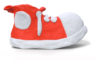 Bravest Studios Claymation Shoe in a red-and-white color scheme.