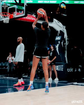 A'ja Wilson Wearing the Nike A'Two "A'Wheaties" P.E. Photo via Las Vegas Aces.