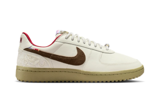 Women's Nike Field General "Lunar New Year" (2026) in a "Soft Pearl/Neutral Olive/Team Crimson/Dark Hazel" color scheme.