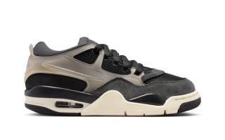 GS PSG x Air Jordan 4 RM collaboration in an "Off-Noir/Anthracite/Sail/Particle Rose" color scheme.