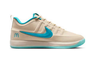 Nike Book 2 "Sedona" collaboration with McDonald's, featuring an off white and turquoise color scheme.