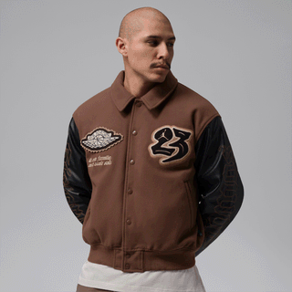 Jordan Flight Men's "Día de Muertos" Varsity Jacket (2026; SKU: IZ4494-216). Photos via Nike.