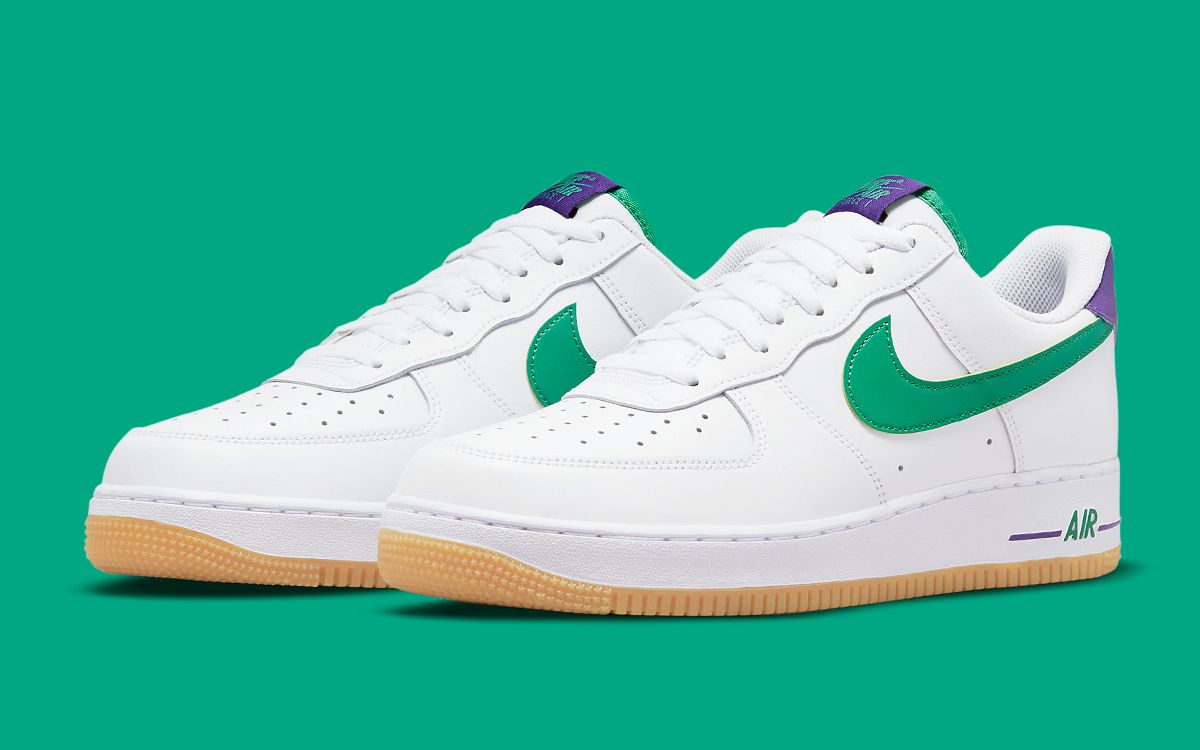 Just Dropped Pops of Purple and Green Dress this Gum Soled Air Force 1 Low House of Heat