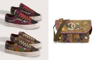 OTW by Vans Old Skool 36 "Souvenir" duo inspired by Chanel's 'On the Pavement' graffiti large messenger bag.