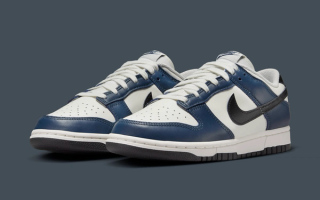 The Nike Dunk Low "Midnight Navy" Appears With A Black Swoosh