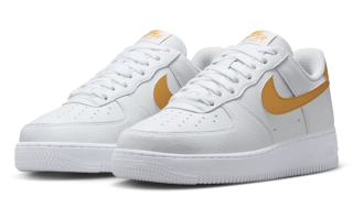 Women's Nike Air Force 1 '07 Next Nature "White/Metallic Gold" (SKU: DC9486-114). Photo via Nike.