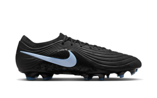 Nike Tiempo Maestro football boot in a "Black/Ice Blue" color scheme.