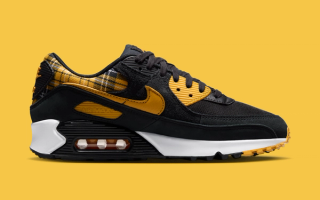 Nike Air Max 90 "Black/Yellow Ochre" (Plaid, Clueless, SKU: IR5598-001). Photo via Nike.