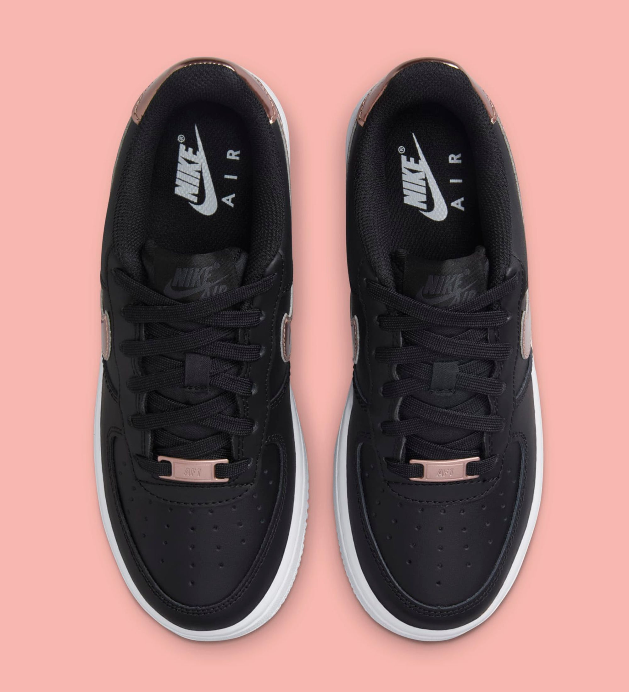 black nikes rose gold swoosh