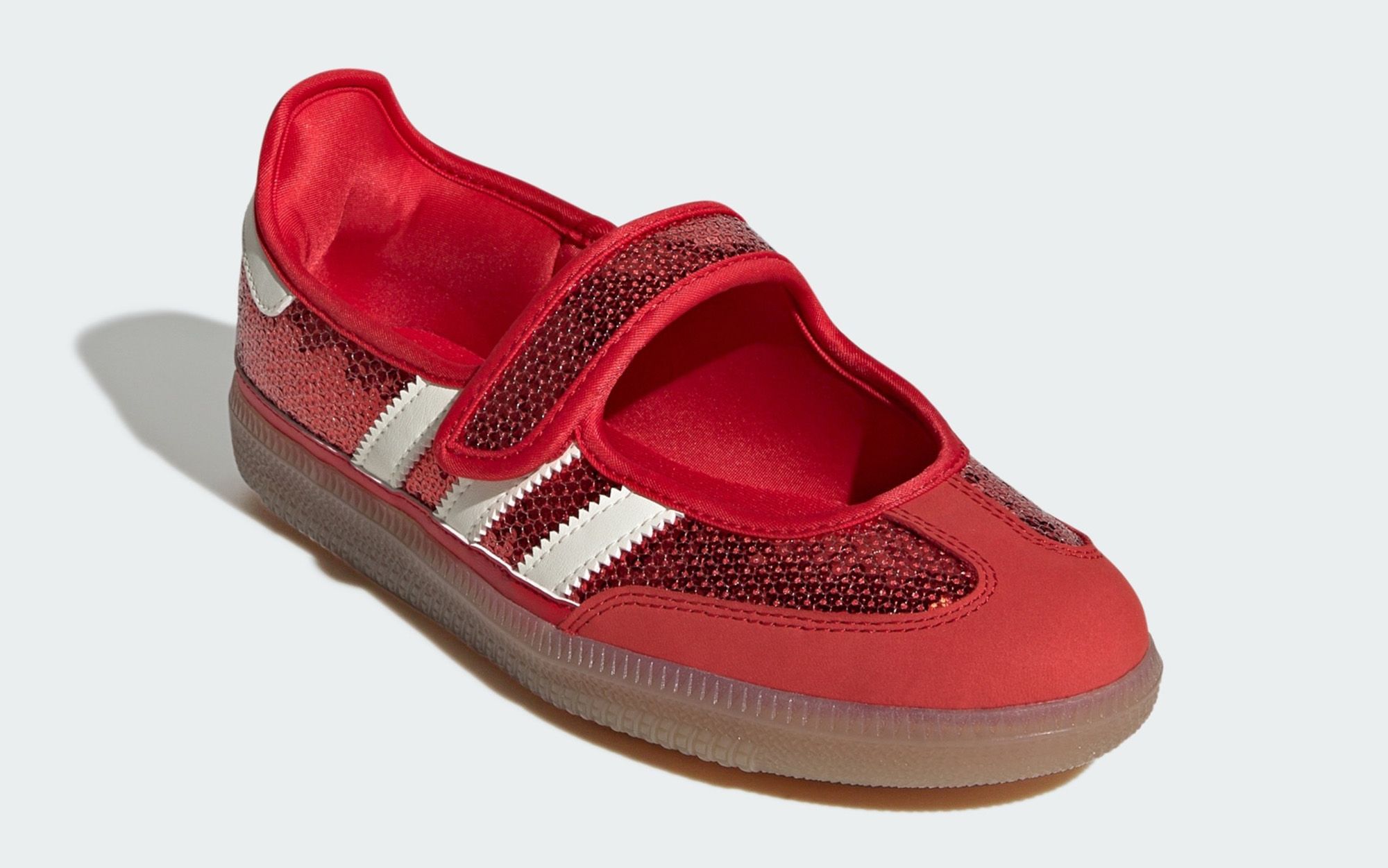 Kids' adidas Samba Jane Sequin "Better Scarlet" (SKU: LB0490). Photo via adidas.