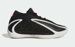 Adidas Anthony Edwards 2 “Black/Zero Metallic/Red” basketball sneaker.