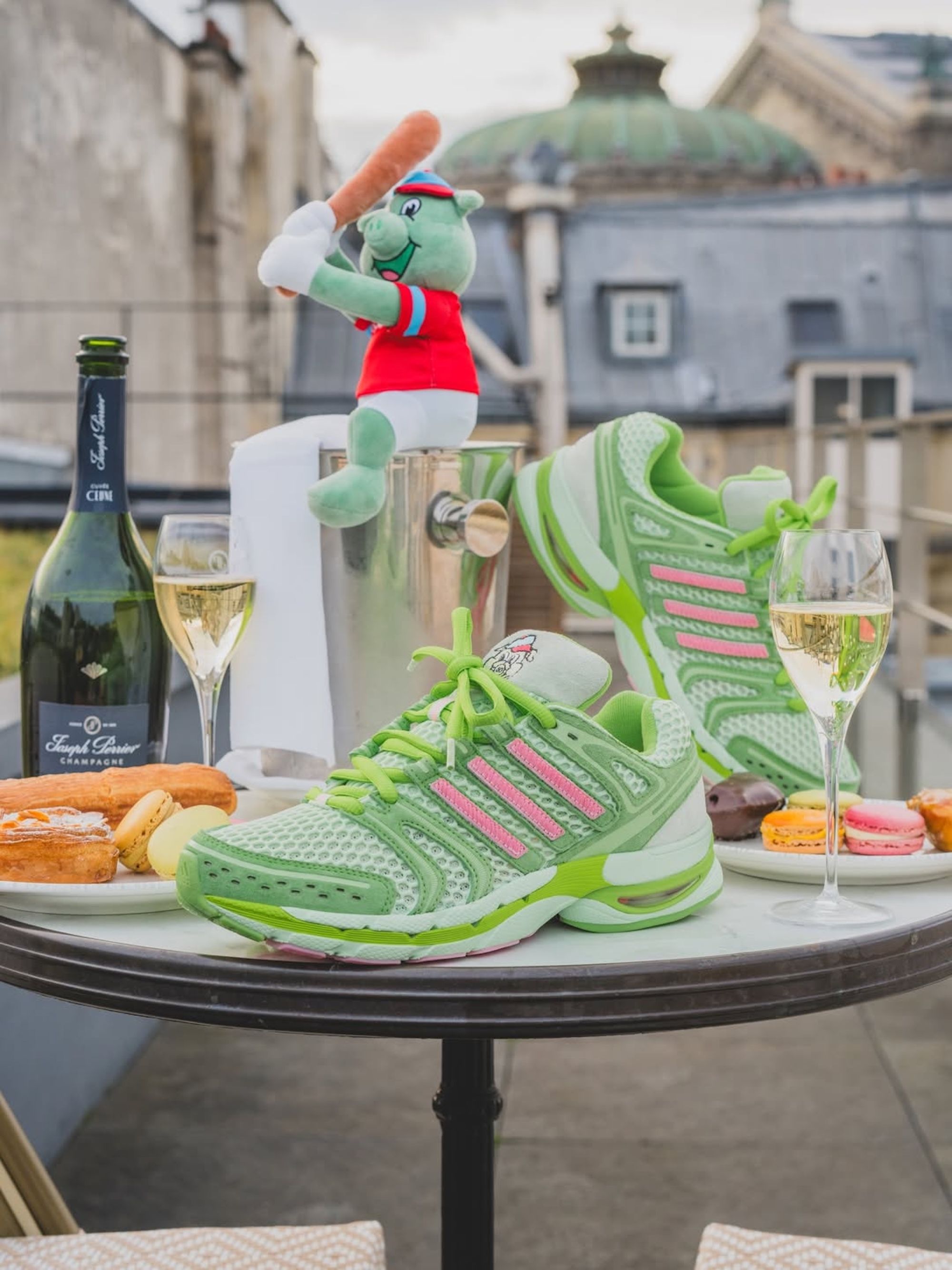Unheardof's green, piggy-inspired adidas Adistar Control 5 collaboration.