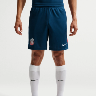 Chivas de Guadalajara Nike Football Strike Knit Shorts in a "Brave Blue" color scheme, complete with a graphic of the club's crest.