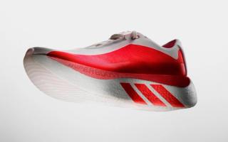 adidas HyperBOOST Edge in a "White/Pure Ruby" color scheme.