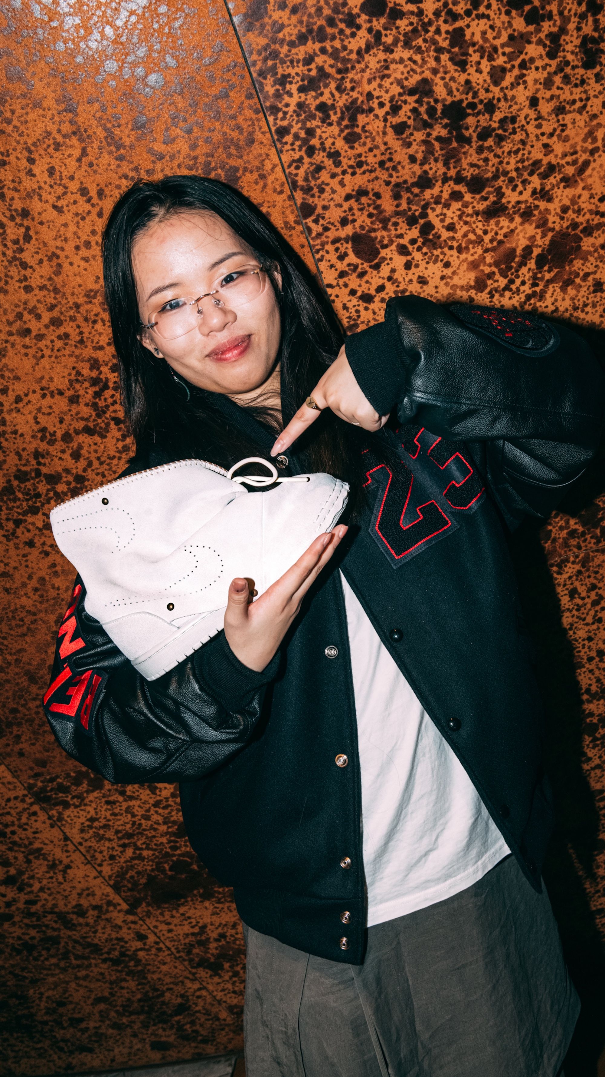 Syn Zhuang from Beijing with her winning Air Jordan 1 prototype from the first-ever global Jordan Design Studio contest.