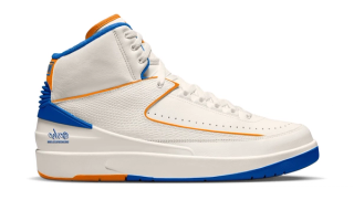 Speculative mock-up of the Men's Air Jordan 2 "Knicks" in a "Phantom," orange & blue color scheme.