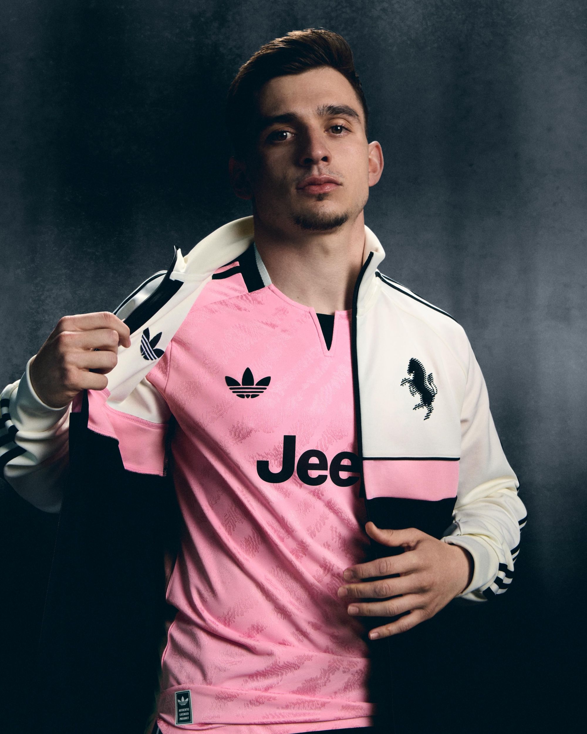 Juventus 26/27 Away Jersey in a "True Pink" color. Photo via adidas.