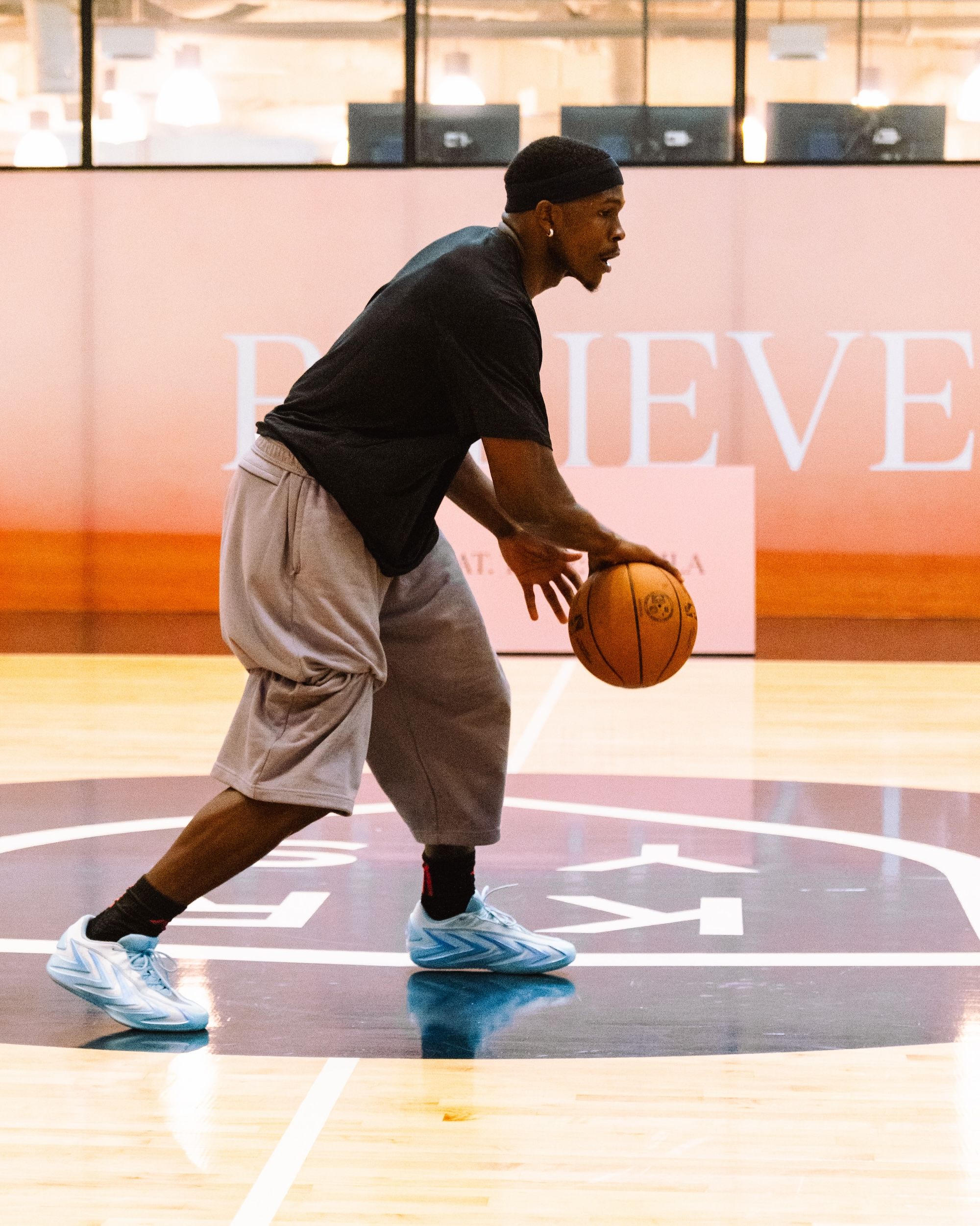 Anthony Edwards wearing the "Bliss Blue" adidas Anthony Edwards 3. Photo via Anthony Edwards.