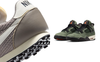 Left: "Moon Fossil" Nikes; Right: UNDEFEATED x Air Jordan 4 (2026). Photos via Nike.