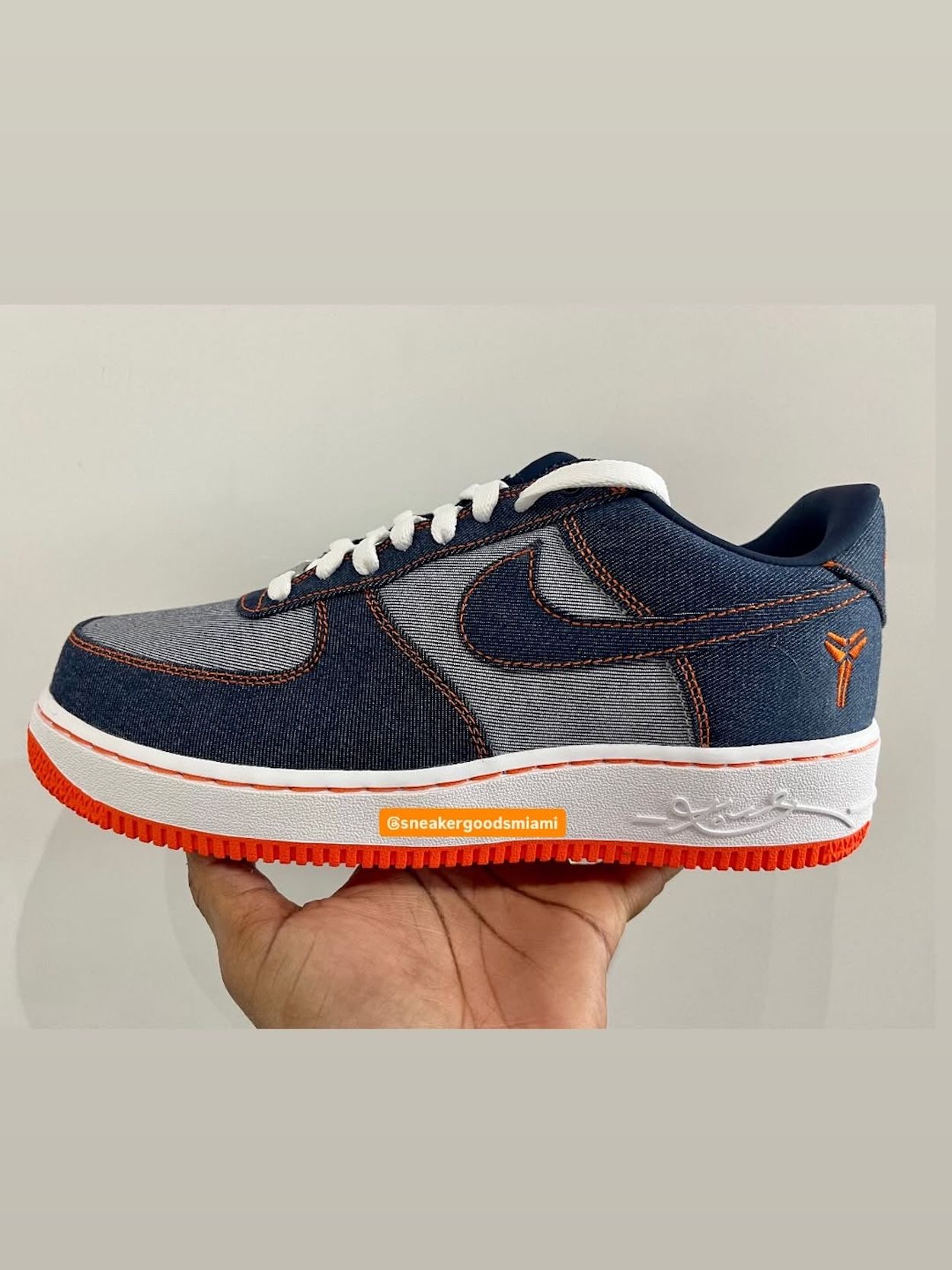 Kobe Bryant x Nike Air Force 1 "Denim" Protro. Photo via @sneakergoodsmiami on Instagram.