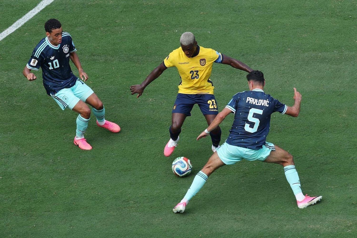 Jamal Musiala, Moisés Caicedo & Aleksandar Pavlović in Ecuador vs. Germany June 26, 2026 fixture. Photo via Getty Images/NY Times.