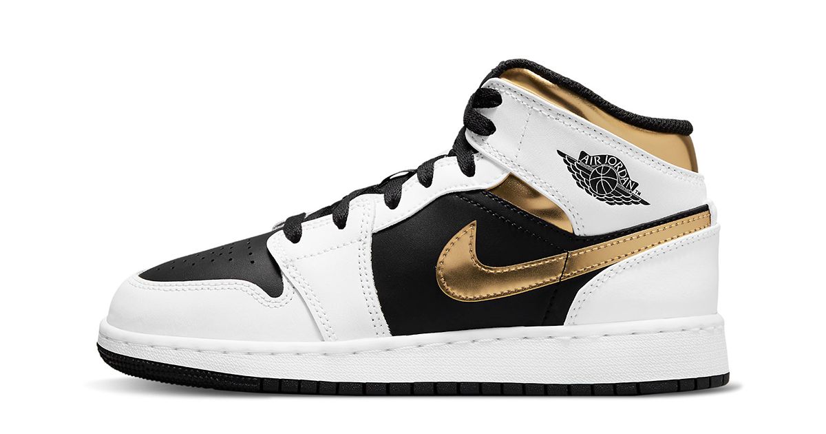 Available Now // Air Jordan 1 Mid GS in Black, White and Metallic Gold ...
