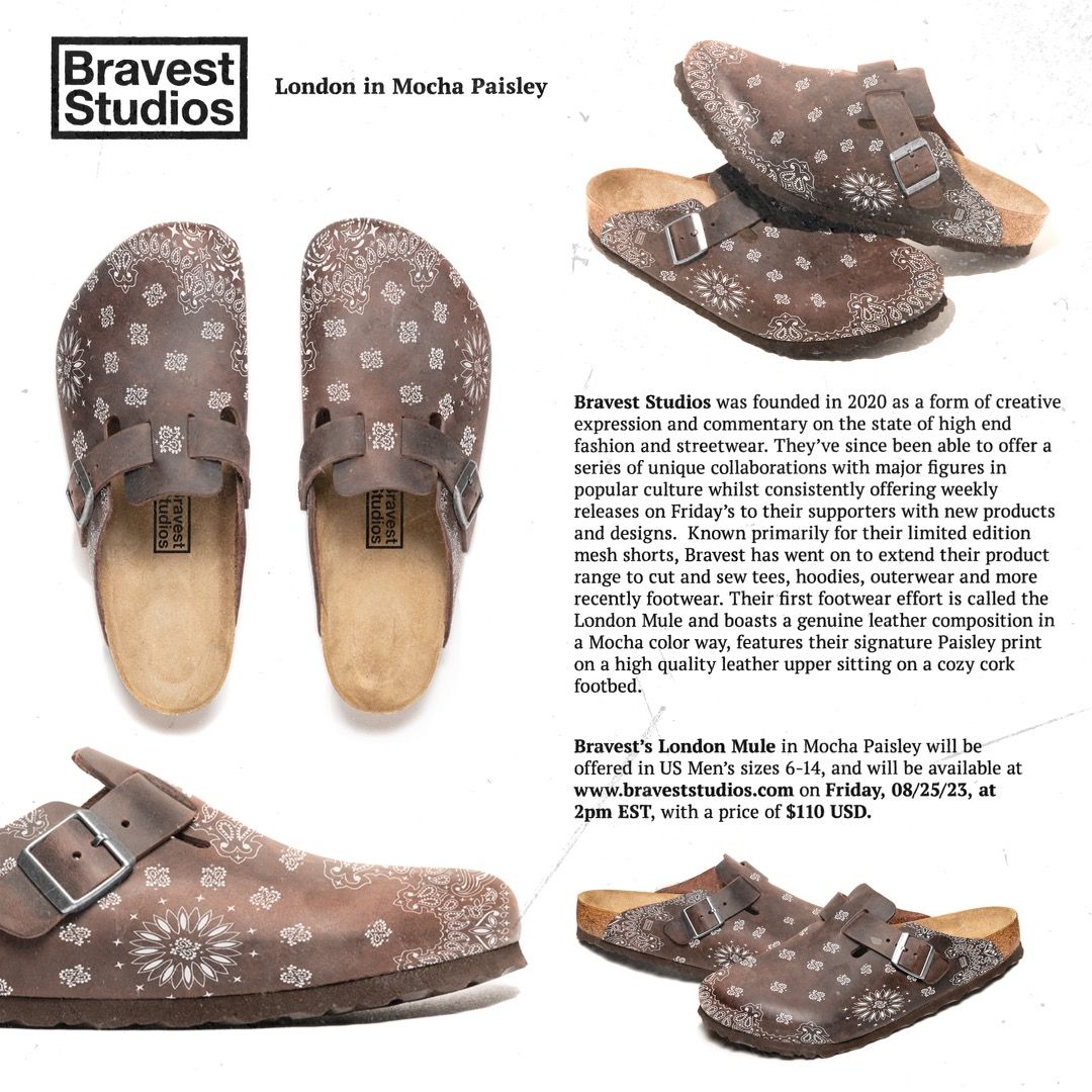 Bravest Studios Enter the Footwear Space with the Debut London Mule in  Mocha Paisley