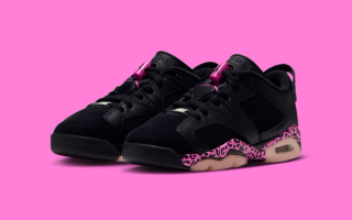 Big Kids' Air Jordan 6 Low “Black/Pink Leopard” (SKU: 768878-001). Photo via Foot Locker.