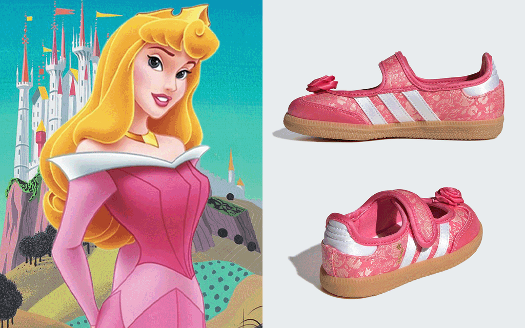 Adidas Samba x Disney Princess Jane sneaker collaboration featuring classic Samba silhouette with Disney character-inspired design details