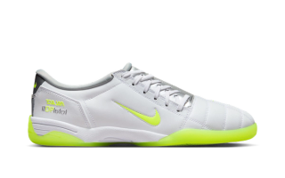 Palace x Nike Total 90 III indoor shoe collaboration in a "White/Metallic Silver/Volt" color scheme.