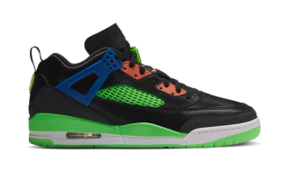 Men's Space Jam x Jordan Spizike Low "Jam Central" in a "Black/Green Strike/Racer Blue/Atomic Orange" color scheme.