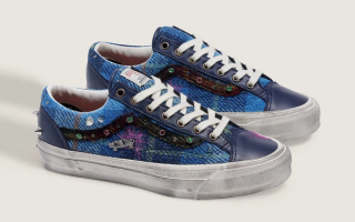 Harris Tweed® x Vans Old Skool, featuring blue-and-pink colors (SKU: VN000E8VBIP). Photo via Vans.