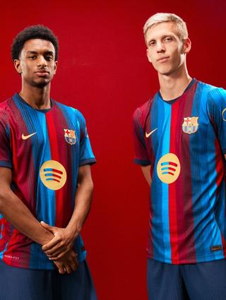 Alejandro Balde & Dani Olmo for FC Barcelona 26/27 Home Jersey. Photo via FC Barcelona.