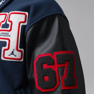 Howard University x Jordan Flight Men's Varsity Jacket "College Navy" (SKU: IU5510-419). Photo via Nike.