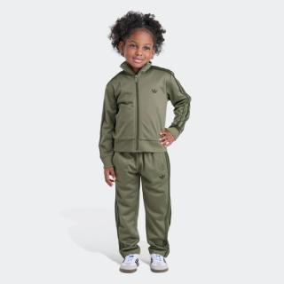 Kids's adidas Originals 2-Piece Firebird Jacket & Pant Set "Olive" (SKU: KL6255). Photo via adidas.