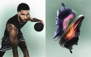 Jayson Tatum in campaign visuals for his new basketball shoe, the Jordan Tatum 5.