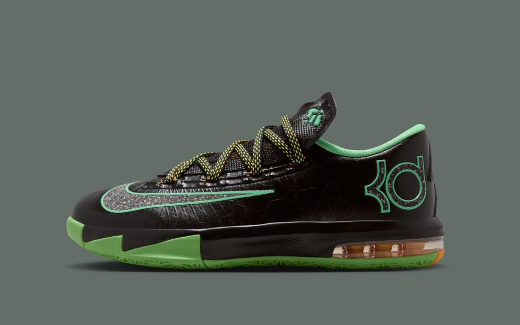 Nike KD 6 Night Vision in contrasting colorway, featuring the signature asymmetrical collar and Flywire detailing