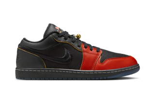 Air Jordan 1 Low in a "Black/Dragon Red" color scheme, inspired by the Maneki-neko "Lucky Cat" popular in Chinatowns.