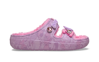 Daisy & Minnie-inspired Crocs Classic Lined Sandal in pink-and-purple color scheme.