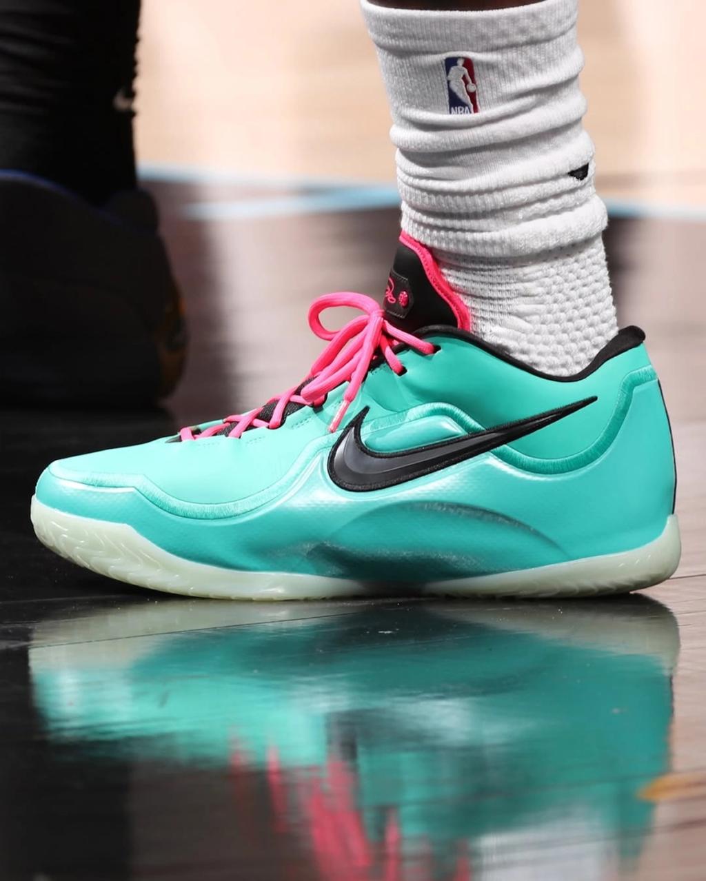 Nike LeBron 23 South Beach PE in white, teal, and pink colorway