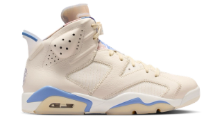 Air Jordan 6 “Sashiko" retro in a sail and light blue color scheme.