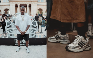 Malice from Clipse wearing the Adidas Adistar Jellyfish in a white, grey, and black color scheme.