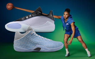 Azzi Fudd wearing a Space Jam-inspired pair of the Air Jordan 41 basketball shoe. A special Jordan Triangle shoe has also been prepped for the Space Jam 30th Anniversary Collection.