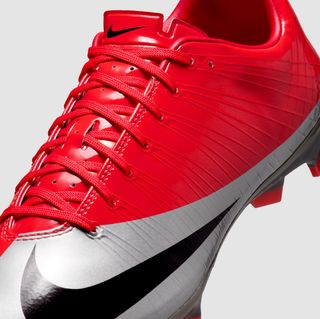 Remake of the original Nike Mercurial Superfly 1 from 2009 in an orange-and-silver color scheme, dedicated to Cristiano Ronaldo ("CR7")