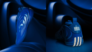 Nipsey Hussle's The Marathon Clothing x adidas Harden Vol. 10 basketball sneaker in a "Royal Blue/Cream White/Royal Blue" color scheme.