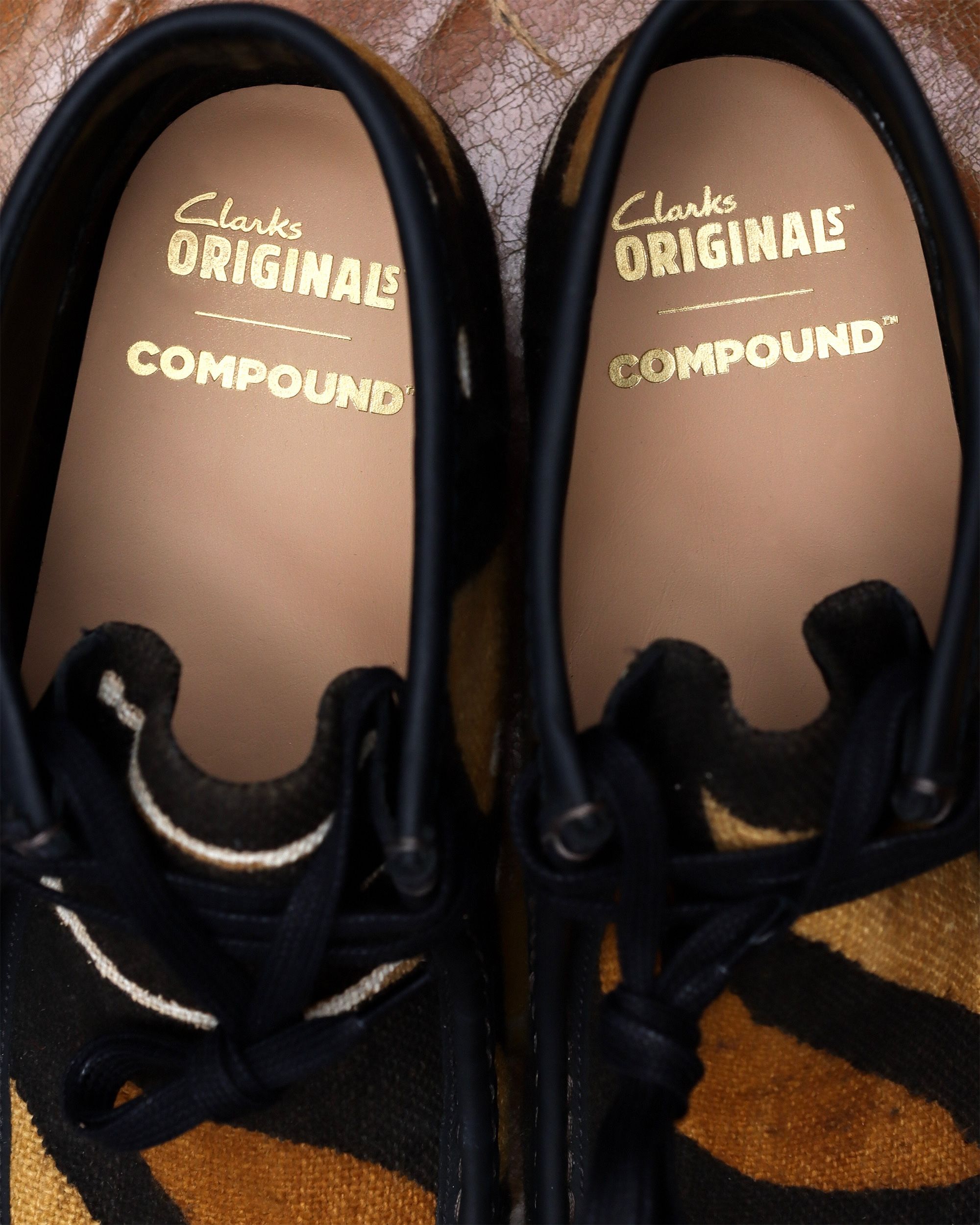 Compound x Clarks Wallabee "MUD CLOTH" Collaboration. Photo via Clarks Originals.