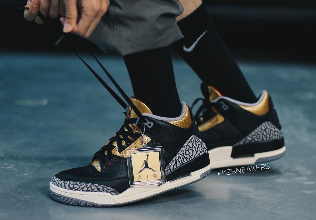 Black and cheap gold jordan 3