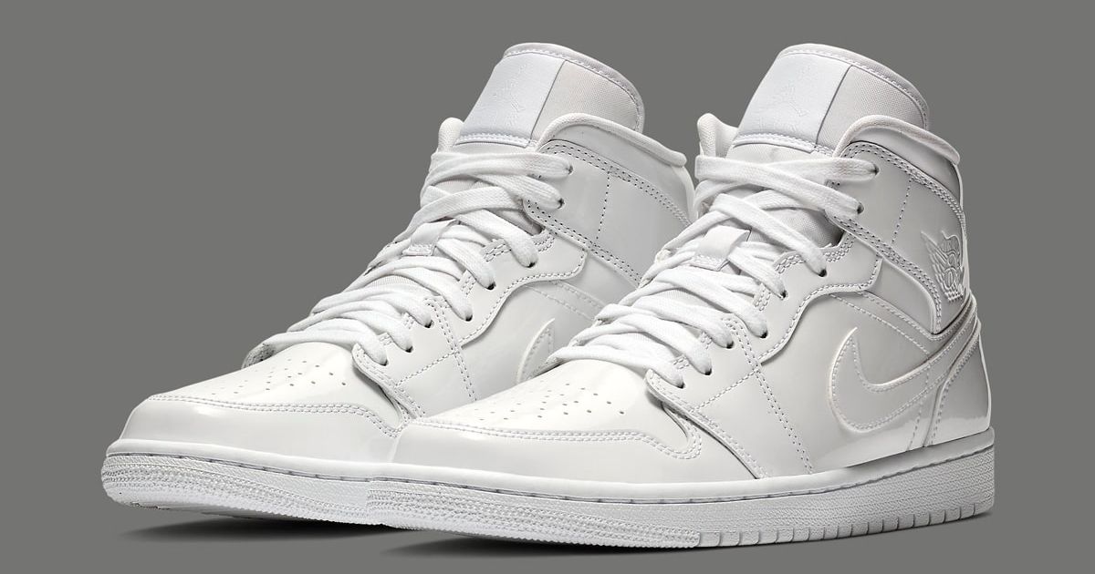 Available Now // White Patent Leather Air Jordan 1 Mid | House of Heat°