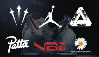 Logo lock-ups for Nike Football's Cryoshot collaborations with NOCTA, Virgil Abloh Archive™, Jordan Brand, Patta, Palace Skateboards, G-DRAGON's PEACEMINUSONE, Slawn, and JACQUEMUS.